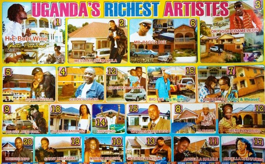 De twintig rijkste Oegandese artiesten, af te lezen aan hun huizen en auto’s